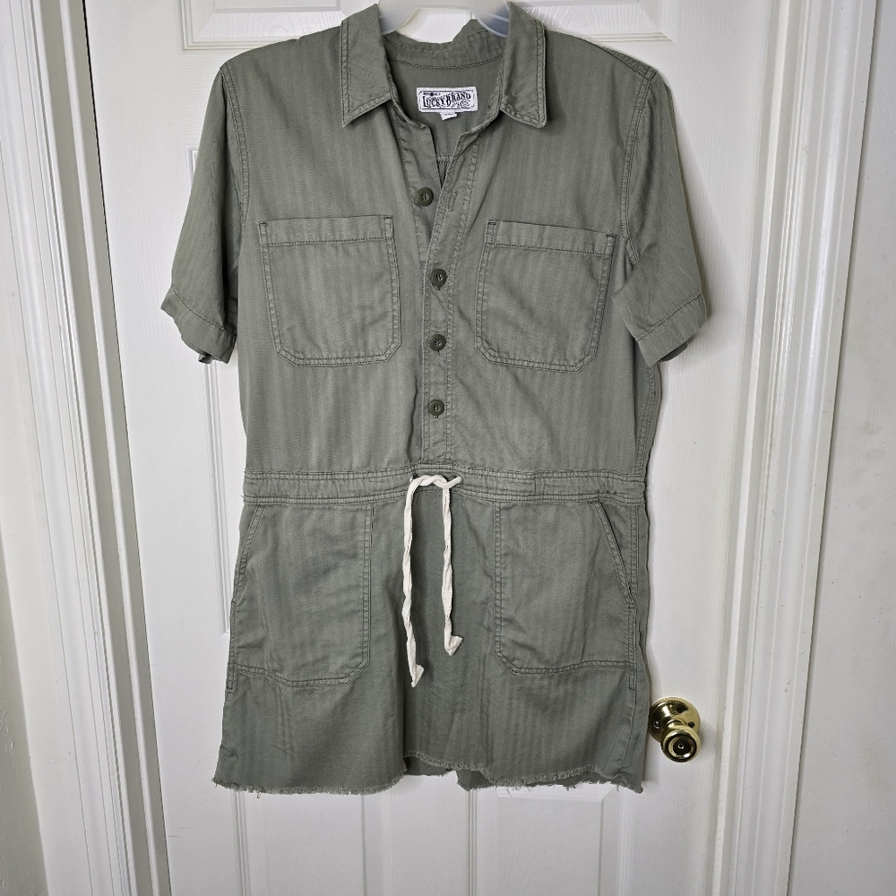 Olive Lucky Brand Womens Button-Up Dress with Drawstring‎ Waist raw hem L